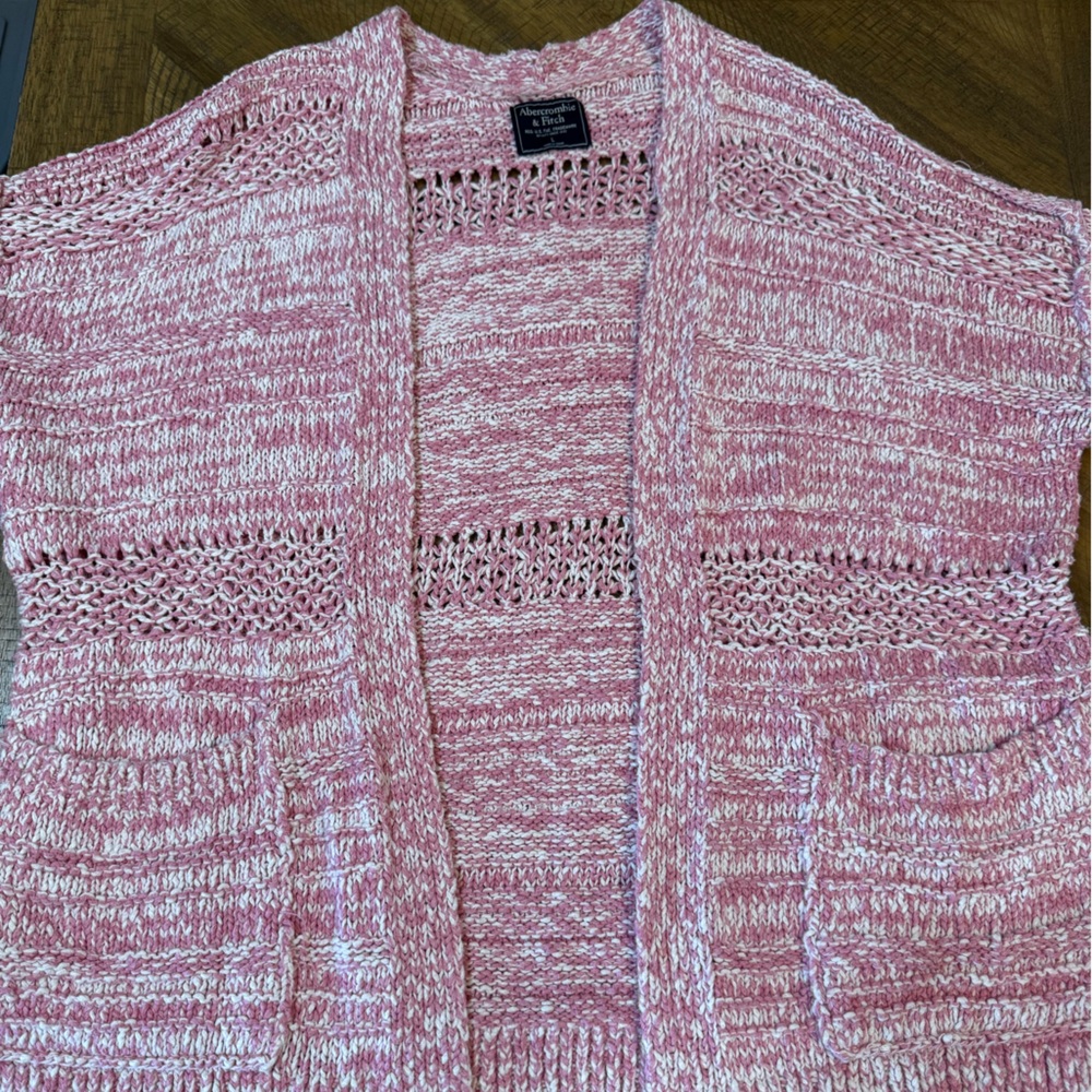 Abercrombie & Fitch Women's Marled Chunky Knit Pink Cardigan With Patch Pockets - Picture 4 of 12